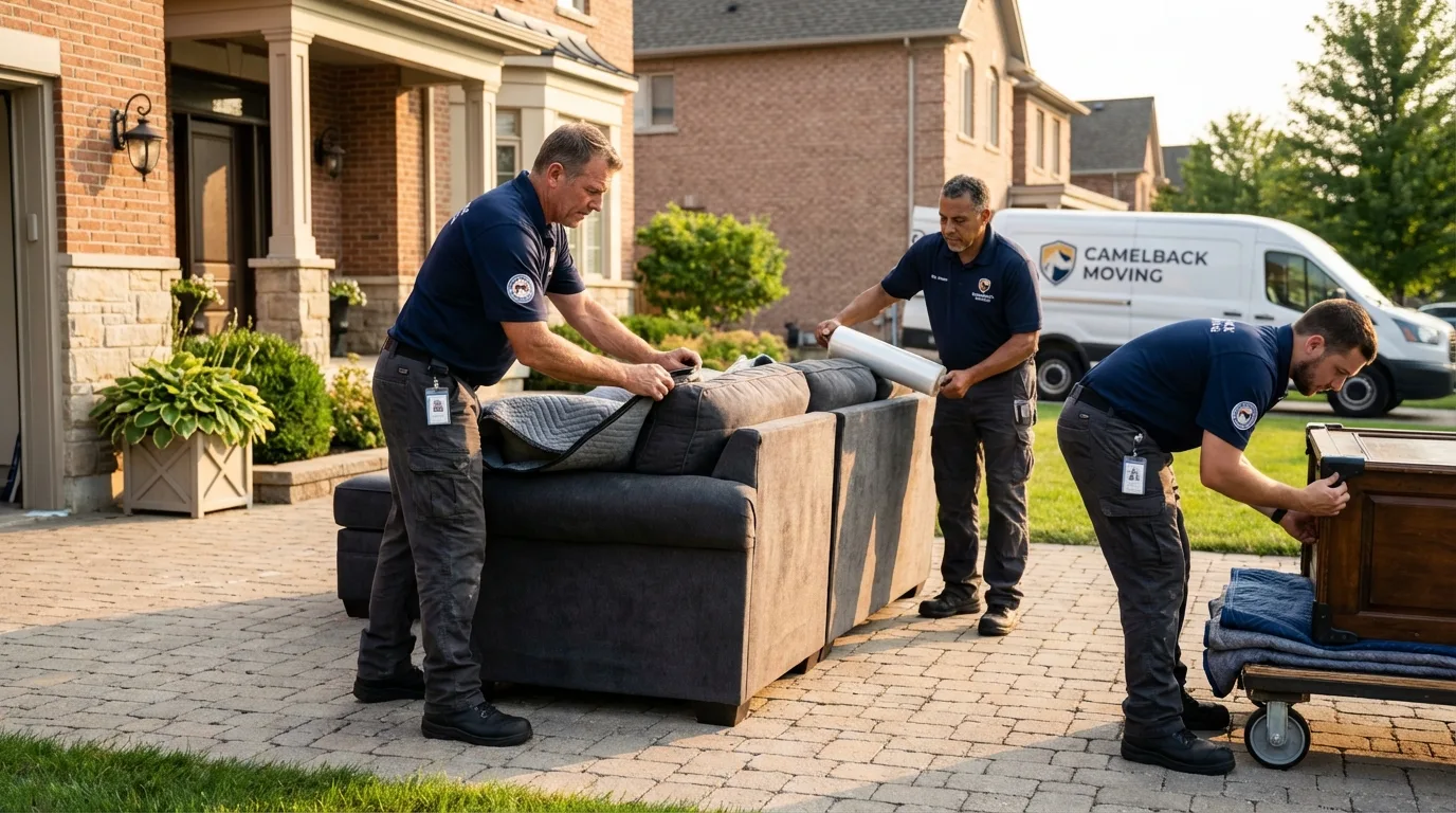 Large estate moving crew wrapping furniture in Madison, CT